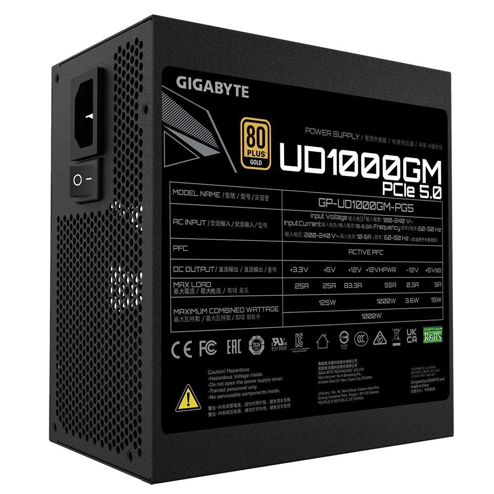 GIGABYTE GP-UD1000GM PG5 1000W PCIe 5.0 80 Plus Gold Certified Fully Modular Power Supply