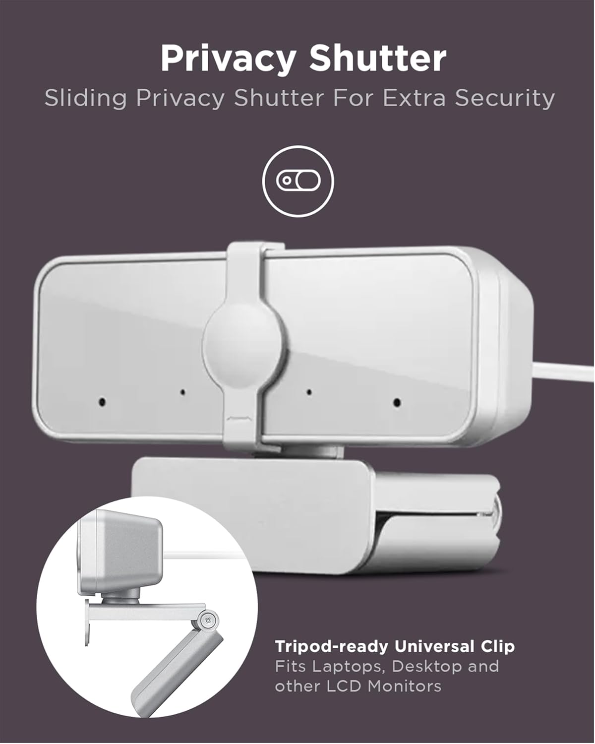 Lenovo 300 FHD Webcam with Full Stereo Dual Built-in Mics | FHD 1080P 2.1 Megapixel CMOS Camera with USB |Ultra-Wide 95° Lens, 4X Digital Zoom | 360 Rotation | Flexible Mount | Cloud Grey