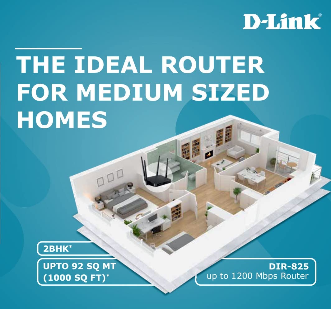 D-Link DIR-825 |High Speed 1200Mbps Dual Band Wi-Fi Router| Gigabit Ethernet Ports | High-Gain Antennas | Easy Setup |MTCTE Certified