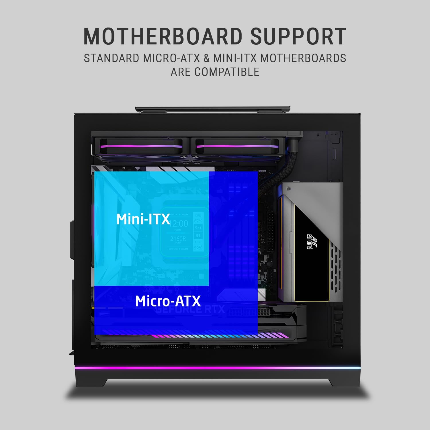 Ant Esports Box C Air V2 Mini-Tower Gaming Cabinet - Black | ARGB Front Strip | Supports Micro-ATX, Mini-ITX Motherboards | Pre-Installed 120mm Rear Fan | High Airflow Mesh Design