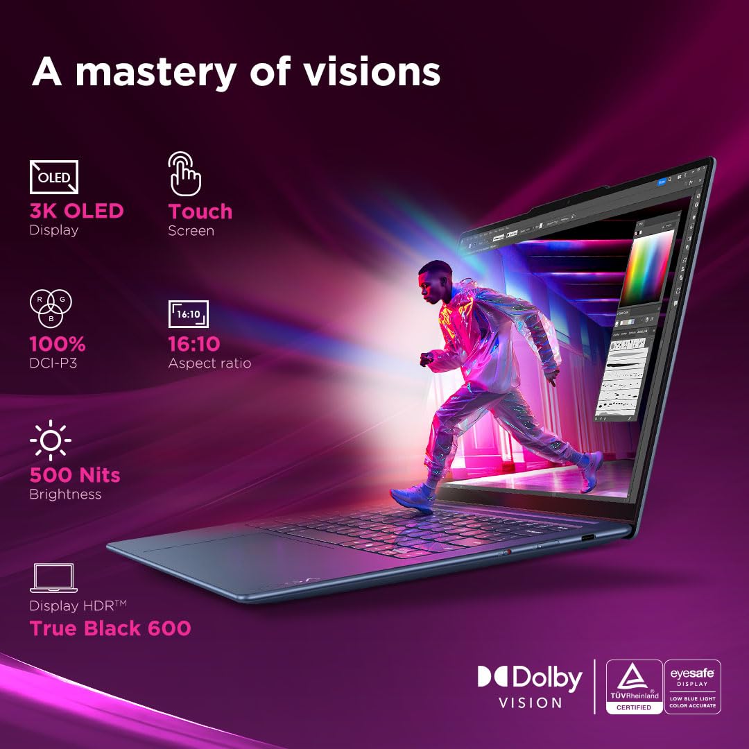 Lenovo Yoga Slim 7 Snapdragon X Elite X1E Built in-AI with Copilot+ 14"(35.5cm) 3K OLED 500Nits Touchscreen Laptop (32GB/1TB SSD/90Hz/Qualcomm NPU 45TOPS/Win11/MSO/1Yr ADP Free/Grey/1.4Kg), 83ED003BIN