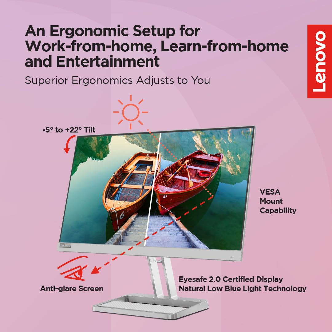 Lenovo L22i-40, 22 inch (54.6cm), IPS, FHD, 75Hz, Grey, 4ms, AMD FreeSync, 99% sRGB, 2X3W Speakers, HDMI 1.4, VGA, Tilt Stand, 3 Year Warranty Monitor