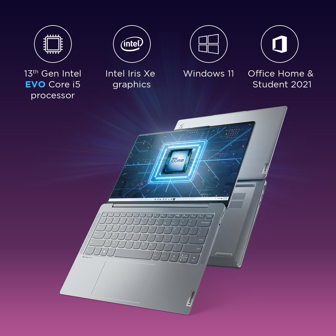 Lenovo Yoga Slim 6 13th Gen Intel Evo Core i5 13500H 14"(35.5cm) WUXGA-OLED 400Nit Laptop (16GB/1TB SSD/60Hz Refresh/Win 11/Office 2021/Backlit KB/Alexa/3 Month Game Pass/Grey/1.3Kg), 83E00012IN