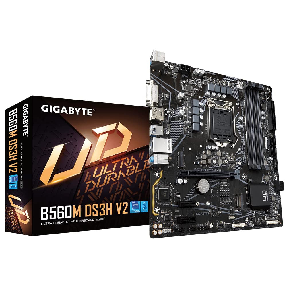 GIGABYTE B560M DS3H V2 (LGA 1200/ Intel/ B560/ Micro-ATX/Dual M.2/ PCIe 4.0/ USB 3.2 Gen1/ GbE LAN/Motherboard), DDR4