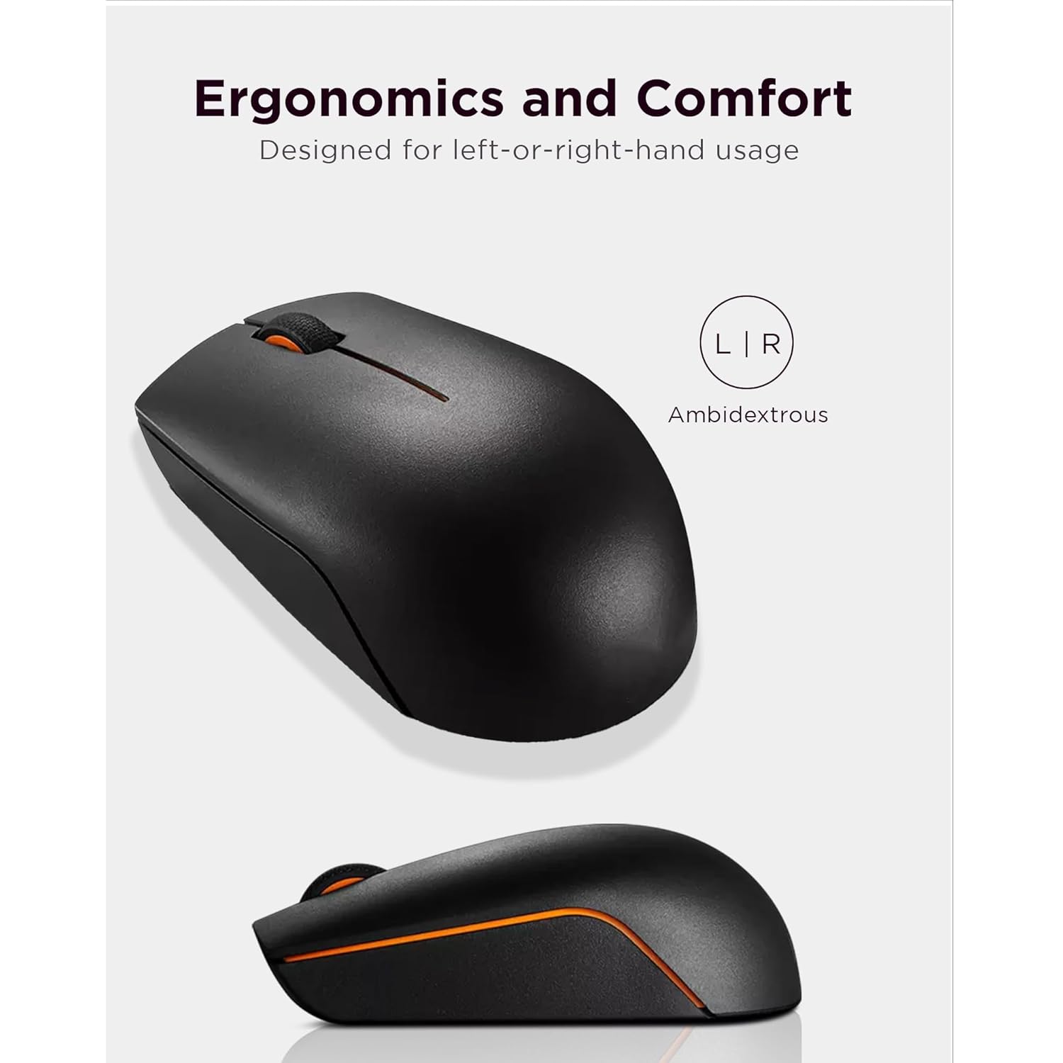 Lenovo 300 Wireless Compact Mouse, 1000 DPI Optical sensor, 2.4GHz Wireless Nano USB, 10m range, 3-button(left,right,scroll) upto 3M left/right clicks & 1yr battery, Ambidextrous, Ergonomic GX30K79401