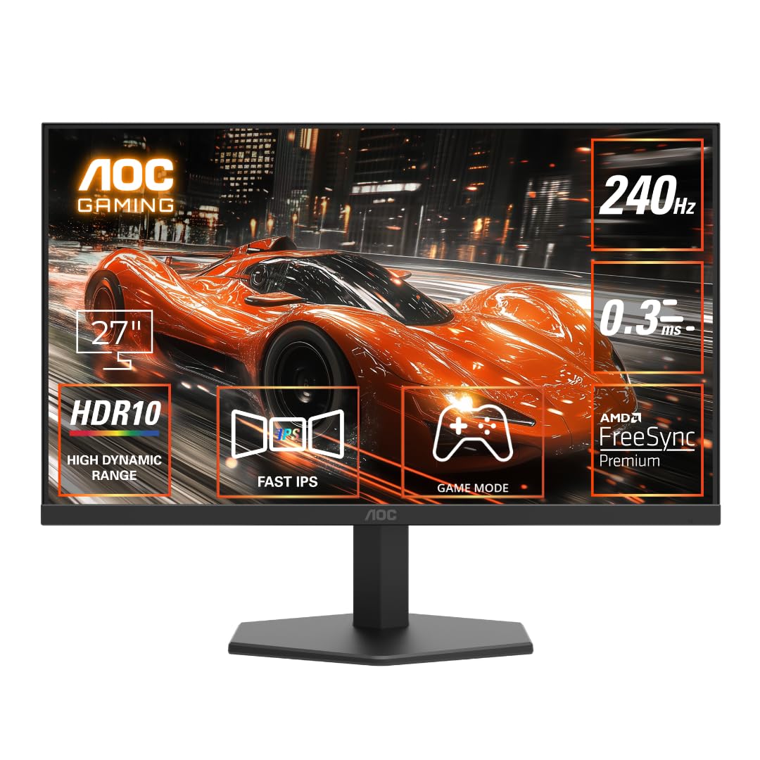 AOC Q27G11E 27″ QHD Gaming Monitor – Black/Red | 2560×1440 Fast IPS| 180Hz Refresh | 0.5ms MPRT|Adaptive Sync| HDR10| Tilt Stand & Low Blue Light
