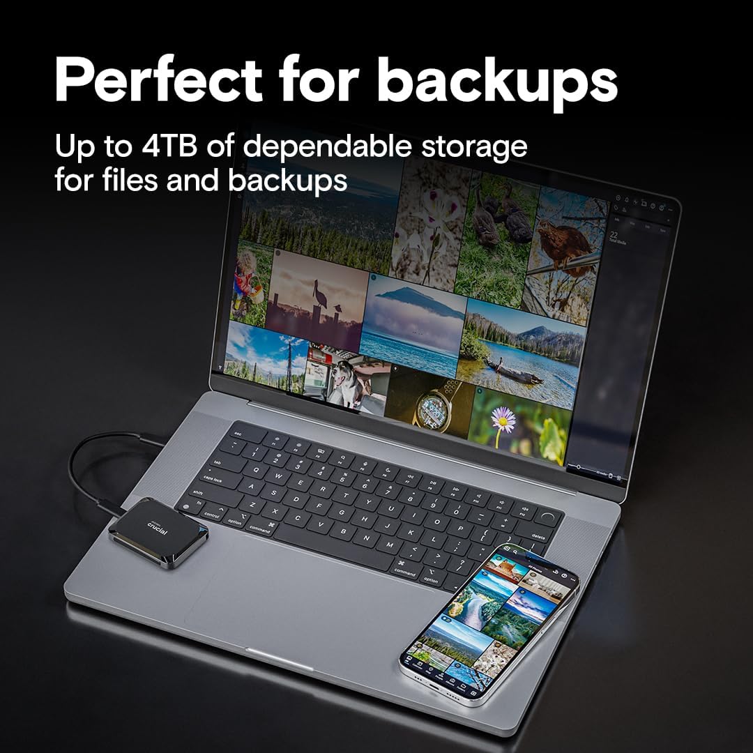 Crucial X9 1TB Portable SSD, Up to 1050MB/s, USB 3.2 USB-C, External Solid State Drive, Compatible with Windows, Mac, & Android, Reliable Storage for Games, Files, & Backups, Black - CT1000X9SSD902