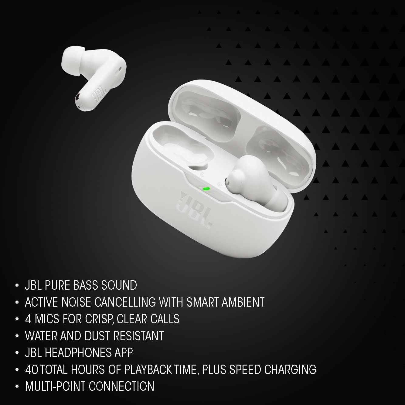 JBL Wave Beam 2 Ear Buds Wireless BluetoothV5.3, Active Noise Cancellation Earbuds,Multi Connect, App for Customized Extra Bass Eq, Relax Mode,Speed Charge, 40H Playback, Fast Pair,4 Mics,IP54(Black)