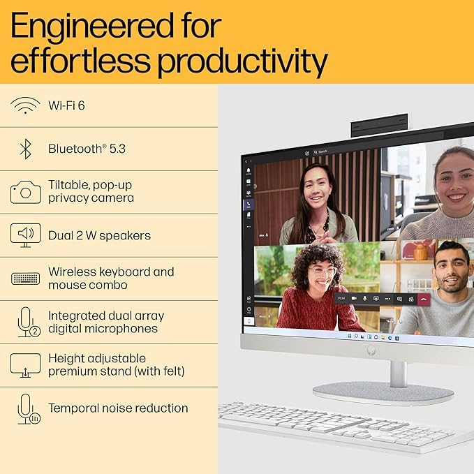 HP All-in-One PC 13th Gen Intel Core i5 27" (68.6cm) FHD 16GB RAM, 1TB SSD, Intel UMA Graphics, 710 White Wireless Keyboard and Mouse Combo (Windows 11 Home, MSO 21, Shell White, 6.72 Kg) 27-cr0407in - Zapnet.in
