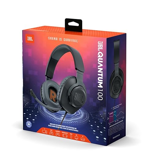 JBL Quantum 100 Wired Over Ear Gaming Headphones with Mic, 40mm Realistic Dynamic Drivers, Detachable Boom Mic, 1kHz Sensitivity, Memory Foam Cushioning, PC/Mobile/PS/Xbox/Nintendo/VR Compatible-Black - Zapnet.in