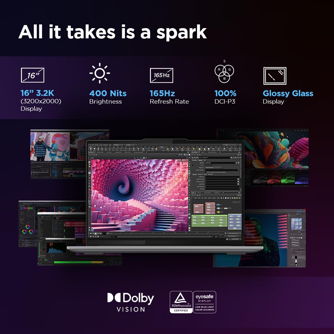 Lenovo Yoga Pro 9 Intel Evo Core Ultra 9 185H Built-in AI 16"(40.6cm) 3.2K IPS 165Hz Touchscreen Laptop (32GB/1TB SSD/NVIDIA RTX 4050 6GB/Win11/MSO 21/5.0MP+IR Cam/3 Mon GamePass/Grey/2Kg), 83DN004VIN