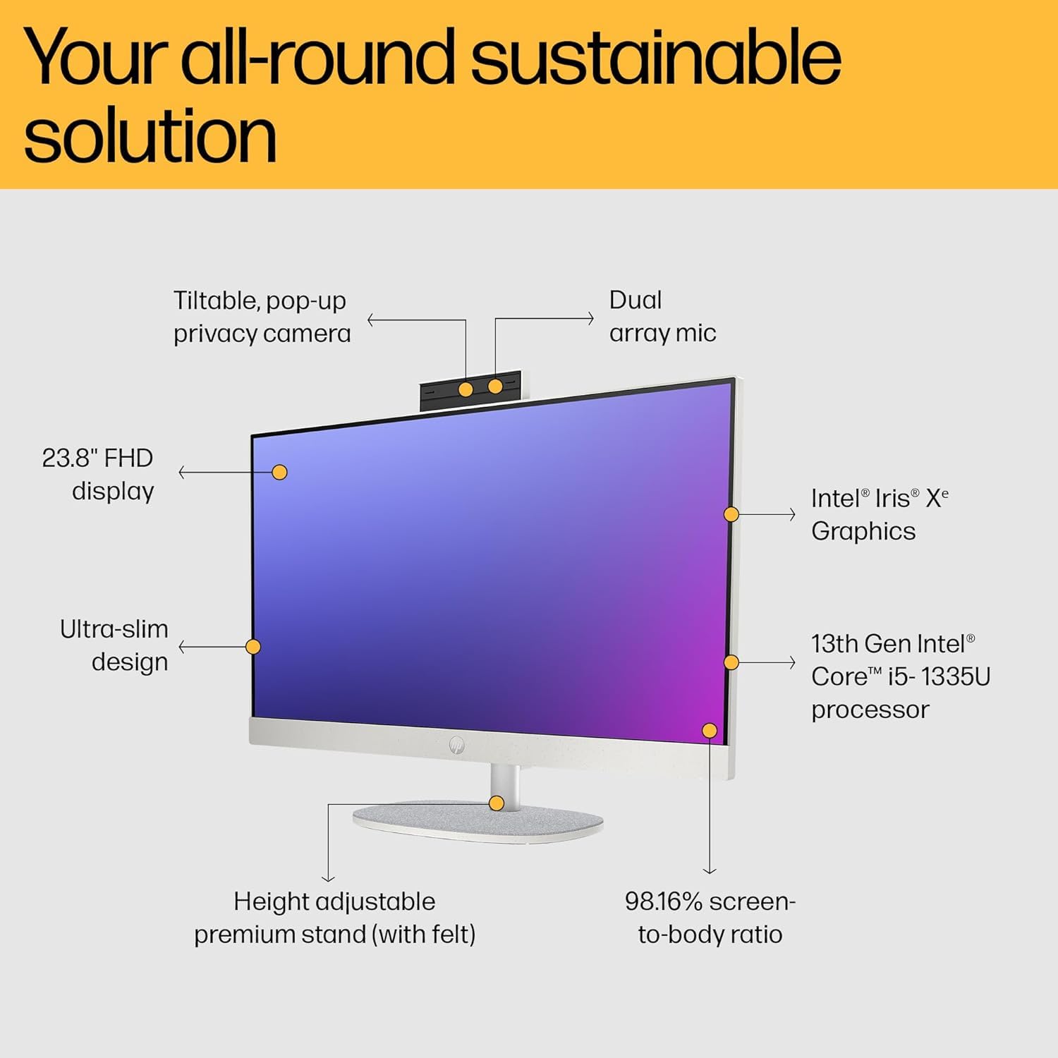 HP All-in-One PC 13th Gen Intel Core i5 27" (68.6cm) FHD 16GB RAM, 1TB SSD, Intel UMA Graphics, 710 White Wireless Keyboard and Mouse Combo (Windows 11 Home, MSO 21, Shell White, 6.72 Kg) 27-cr0407in - Zapnet.in