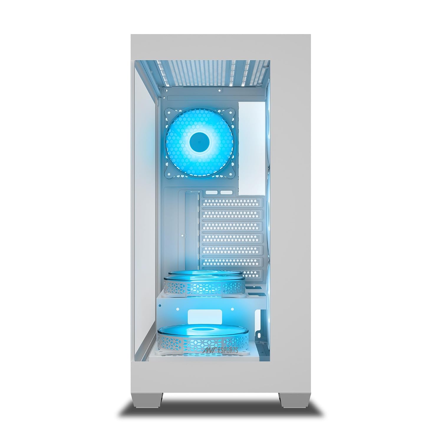 Ant Esports Crystal X7 ATX Computer Case/Gaming Cabinet with Type-C - White | Support ATX, Micro-ATX, Mini-ITX | Pre-Installed 3 M/B Plate Fans, 2 PSU Shroud Fans, 1 Bottom & 1 Rear Fan