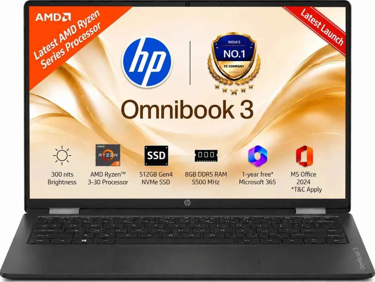 HP OmniBook 3 (AMD Ryzen 5 7520U, 8GB RAM, 512GB SSD, Mica Silver)