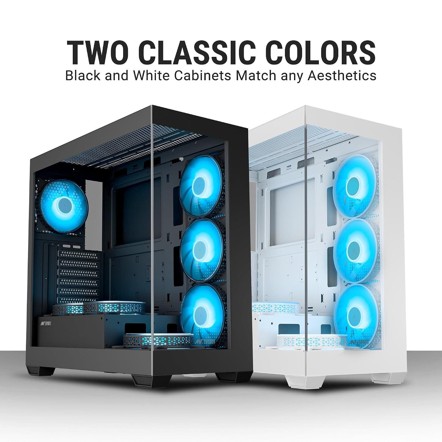 Ant Esports Crystal X7 ATX Computer Case/Gaming Cabinet with Type-C - White | Support ATX, Micro-ATX, Mini-ITX | Pre-Installed 3 M/B Plate Fans, 2 PSU Shroud Fans, 1 Bottom & 1 Rear Fan