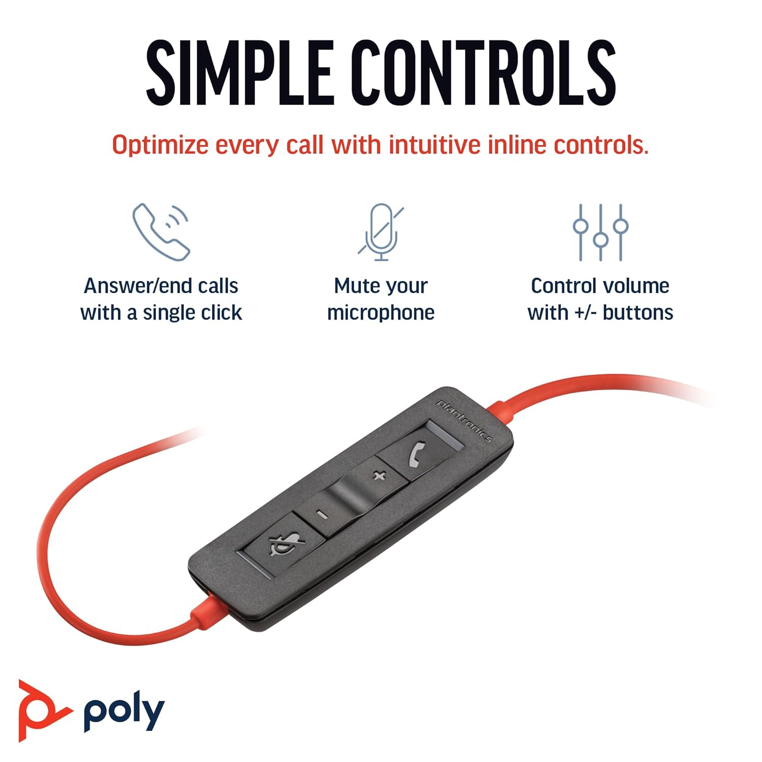 Poly Blackwire 3220 Wired Headset (Plantronics) - Noise-Canceling Mic – Stereo Design - Connect to PC/Mac via USB-C or USB-A - Works w/Teams, Zoom - Amazon Exclusive