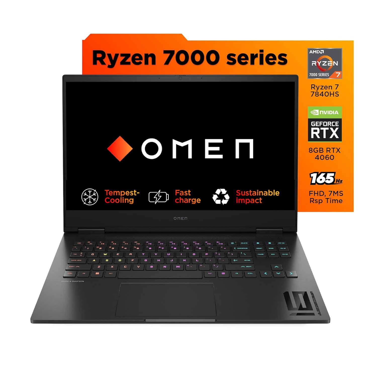 HP OMEN, AMD Ryzen 7-7840HS, 8GB NVIDIA GeForce RTX 4060 Gaming Laptop (32GB RAM, 1TB SSD), 165Hz, 7ms, IPS, 16.1"/40.9cm, Win 11, Office 2021, Black, 2.37Kg, RGB KB, Tempest Cooling, xd0017AX