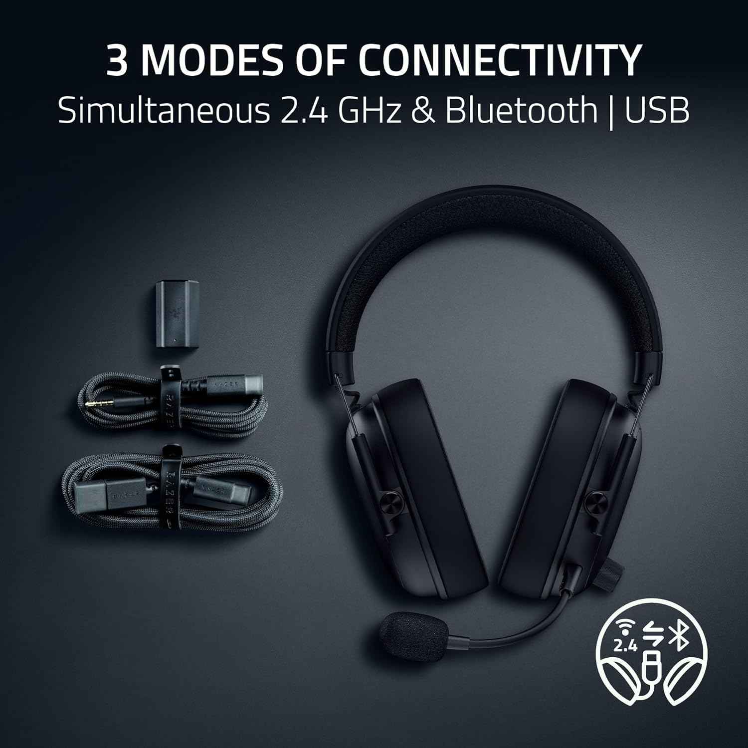 Razer BlackShark V3 Wireless Gaming Headset for PC: 50mm Drivers - Super Wideband Mic - 2.4 GHz, Bluetooth, USB - Works with Mac, PS5, Nintendo Switch, Smartphone - 70 Hr Battery - Black
