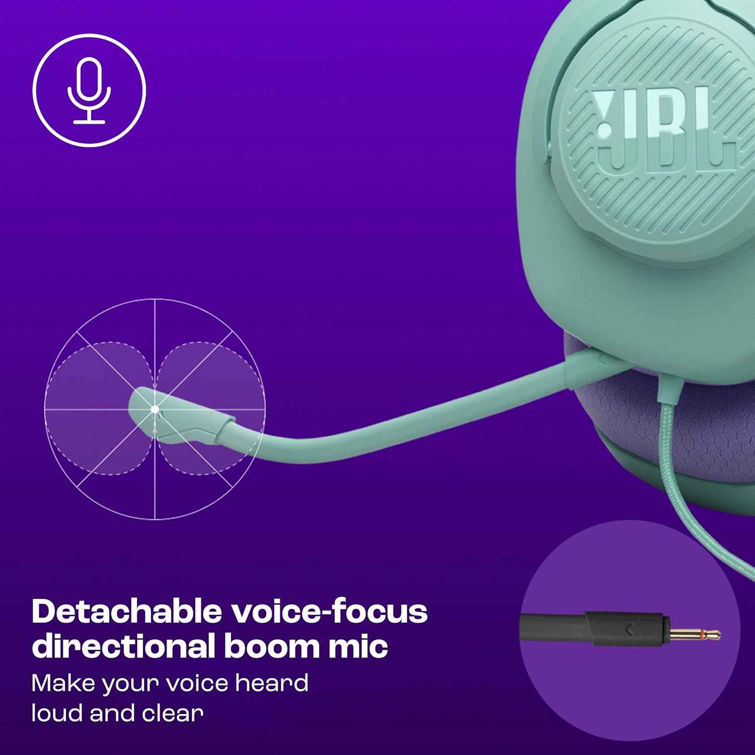 JBL Quantum 100M2 Wired Gaming Headphones, Supports Windows Sonic Spatial Audio, 40mm Realistic Dynamic Drivers, Omnidirectional Detachable Mic, Breathable Memory Foam Cushions, PC/Xbox/PS/3.5mm-Cyan