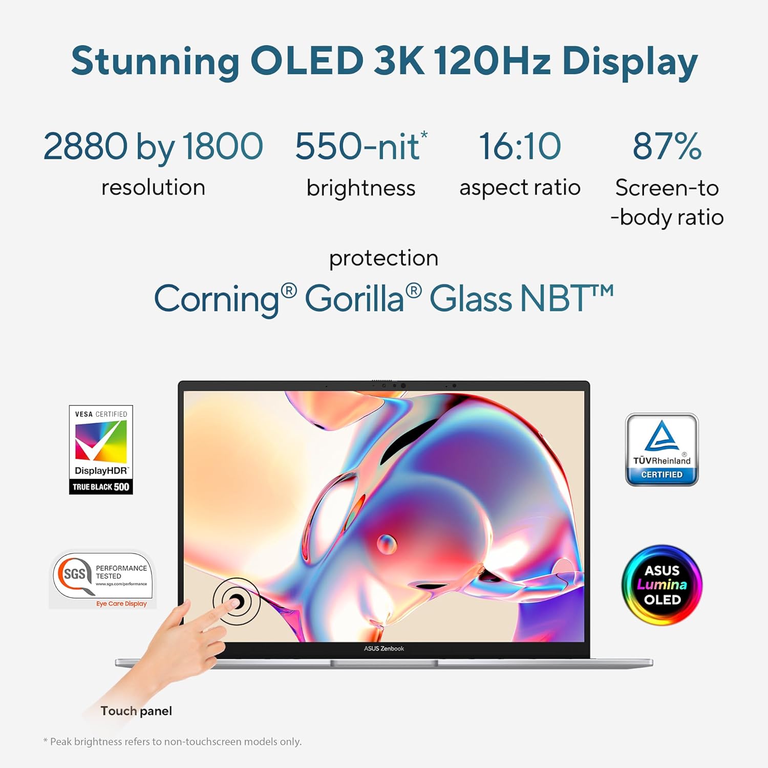 ASUS Zenbook 14, Intel Core Ultra 7, 16GB RAM, 1TB SSD, 3K OLED 16:10 120Hz, 14", Windows 11, Office 2021, Foggy Silver, 1.28KG, UX3405MA-PZ751WS, Backlit, Touchscreen, 75WHr AI Powered Laptop