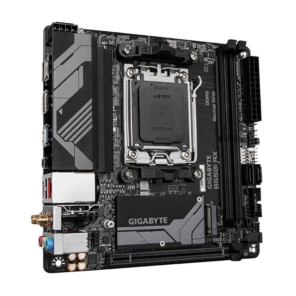 GIGABYTE B650I AX Mini-ITX Motherboard – AM5 Socket, Ryzen 7000/8000/9000 Support, DDR5, PCIe 4.0 M.2, Wi-Fi 6E, 2.5GbE LAN, HDMI/DP, Smart Fan 6, Q-Flash Plus
