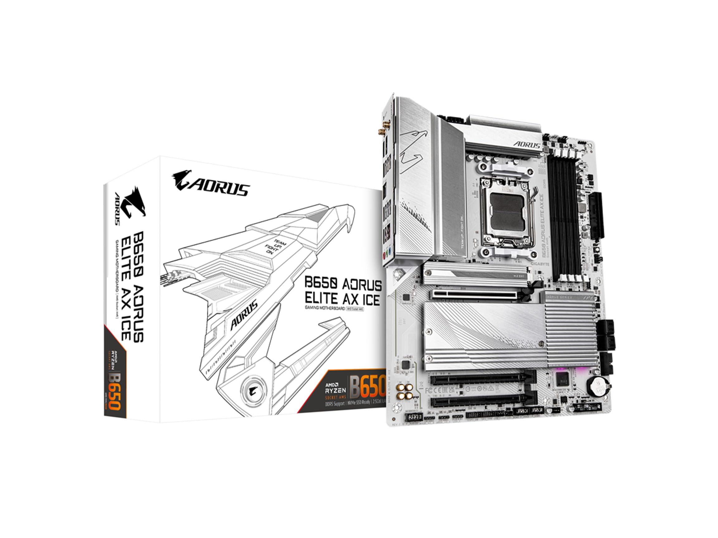 GIGABYTE B650M AORUS Elite AX AMD AM5 mATX Motherboard, Support Ryzen 9000/8000/7000 Series, DDR5, 12+2+2 Power Phase, PCIe 5.0 M.2, USB-C 3.2 Gen 2, WIFI6E, 2.5GbE, EZ-Latch, Q-Flash, RGB Fusion