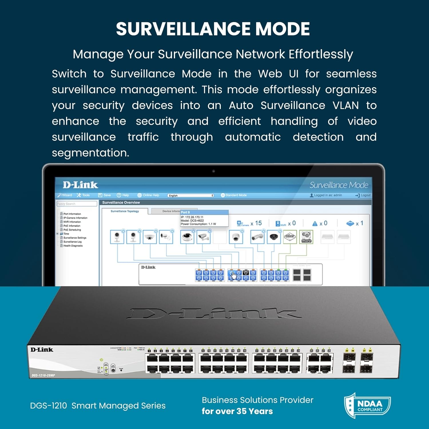 D-Link Business DGS-1210-10 10-Port Gigabit Web Smart Switch Including 2 Gigabit SFP Ports