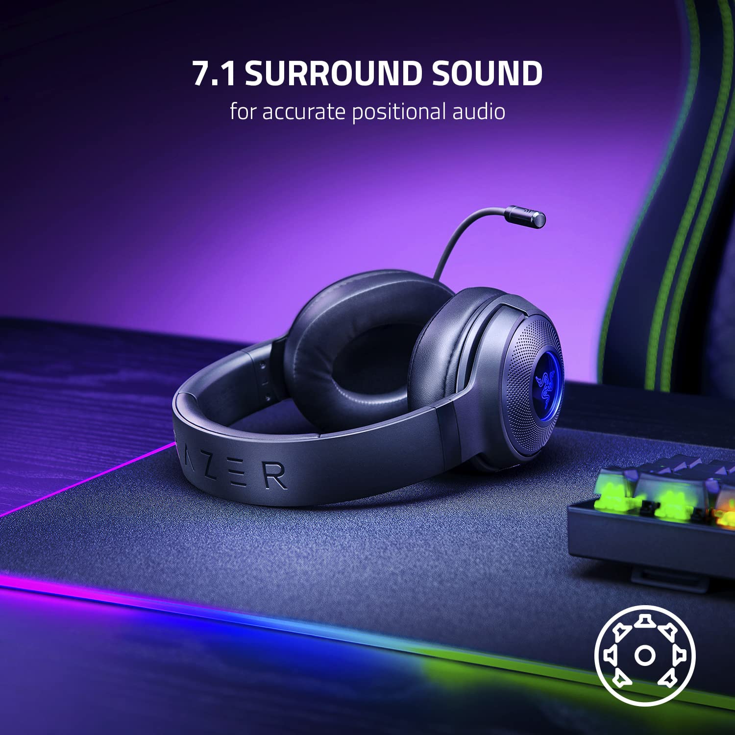 Razer Kraken V3 X - Ultra Light Comfort Triforce 40mm Drivers -7.1 Surround Sound - Hyperclear Cardioid Mic Powered Chroma RGB Wired HeadphonesUSB Gaming Over Ear Headset -RZ04-03750300-R3M1