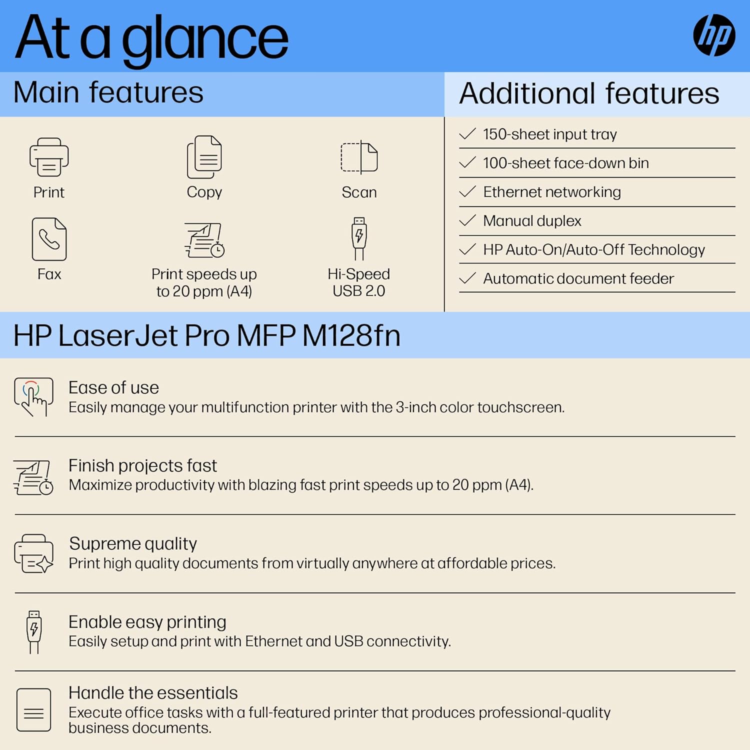 HP MFP M128Fn Laserjet Monochrome Printer: Print, Copy, Scan, Automatic Document Feeder, Ethernet, Fast Printing Upto 20Ppm, Easy and Secure Setup, 3 Year Warranty, Black