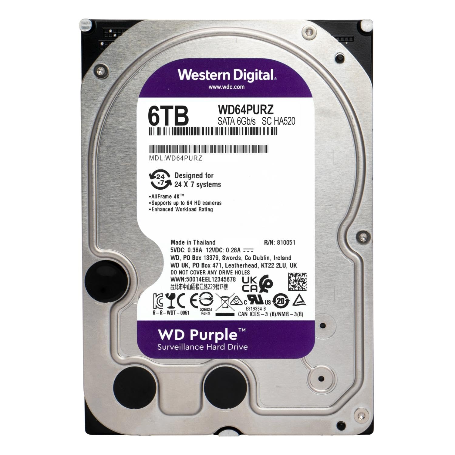 Western Digital Purple 6TB Surveillance Hard Drive SATA