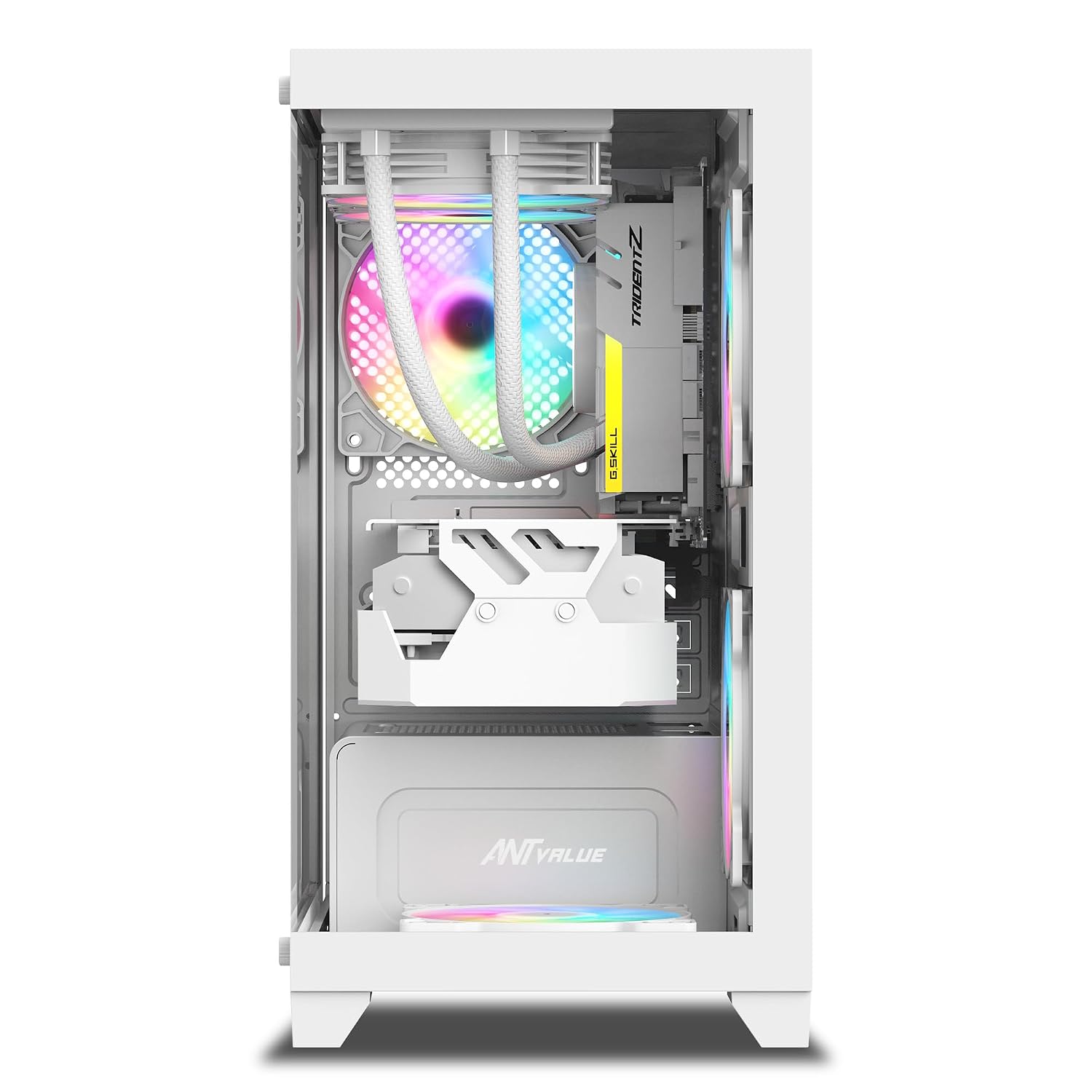 Ant Value Tempered_Glass CV200 Mid-Tower Computer Case/Gaming Cabinet - White | Support M-ATX, M-ITX | Pre-Installed 3 Static RGB Fans