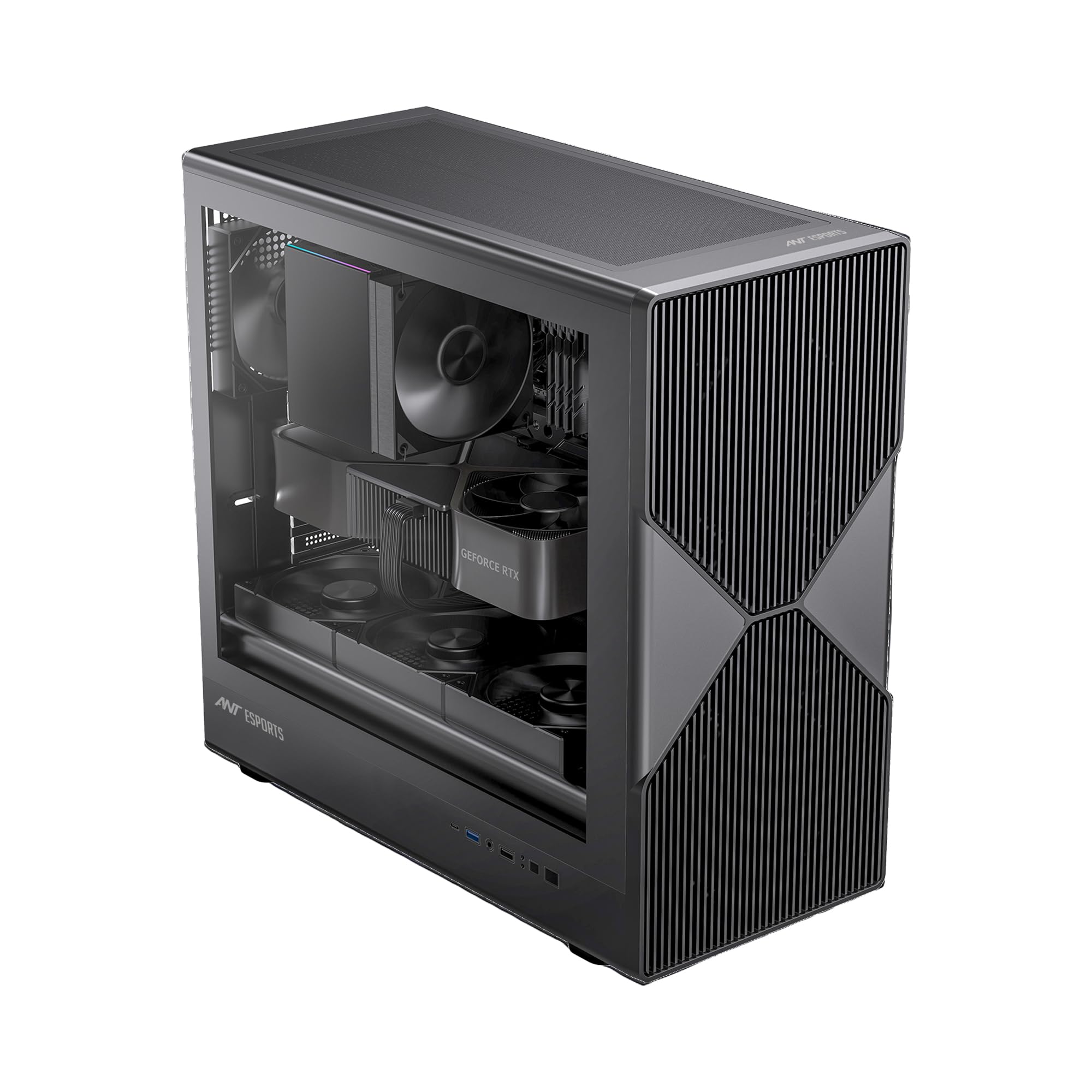 Ant Esports Titan Core 360 Mid-Tower Computer Case/Gaming Cabinet - Black | Support E-ATX, ATX, Micro-ATX, Mini-ITX | Pre-Installed 4 ARGB Fans