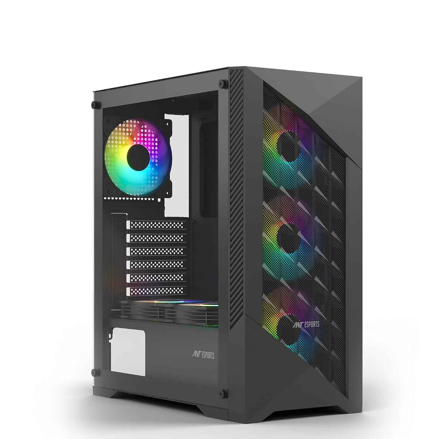 Ant Esports ICE- 270M 6F Mid-Tower Computer Case/Gaming Cabinet with Front Mesh Panel- Black | Support ATX, Micro-ATX, Mini-ITX | Pre-Installed 6 Static RGB Fans