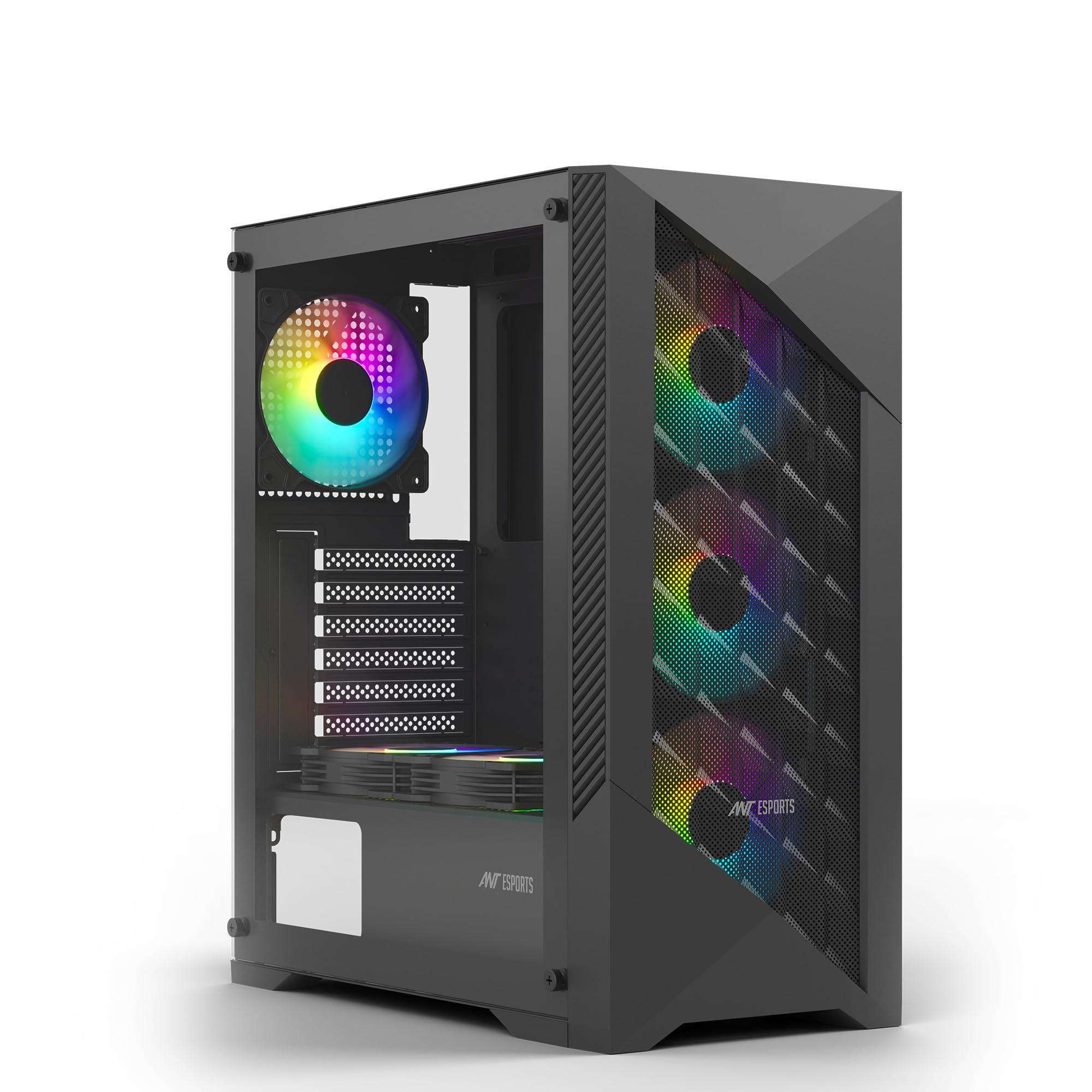 Ant Esports ICE-300 Mesh V2 Mid Tower Gaming Cabinet | High Airflow Mesh Front Panel | 4 Pre-Installed 120mm ARGB Fans | ATX, Micro-ATX, Mini-ITX Motherboard Support | Liquid Cooling Ready (Black)