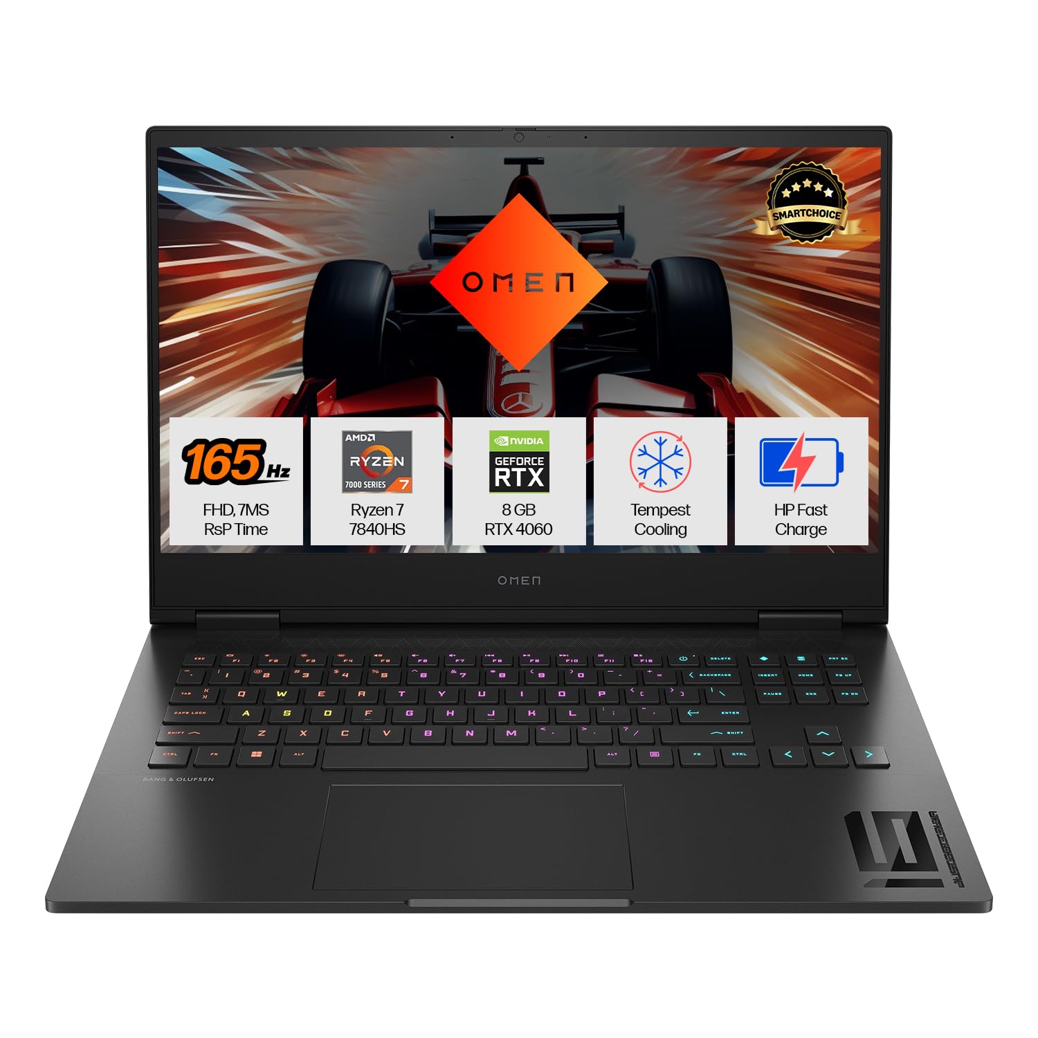 HP Smartchoice Omen AMD Ryzen 7 7840Hs, 8GB RTX 4060 (16GB DDR5, 1TB SSD) FHD, 165Hz, 300Nits, IPS, 16.1''/40.9cm, Win11, Office 21, Black, 2.32kg, Xd0020ax, RGB kb, Tempest Cooling, AI Gaming Laptop