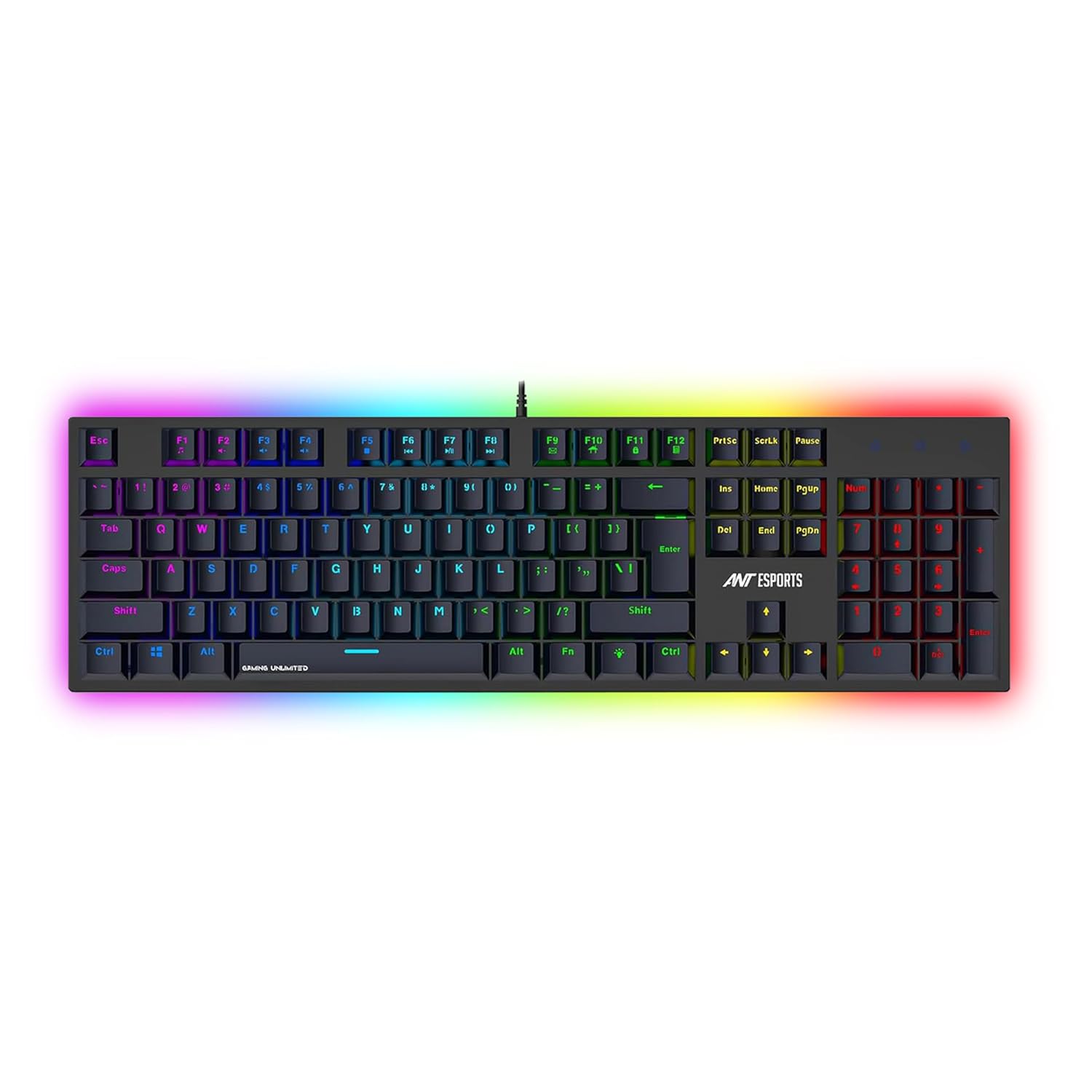 Ant Esports MK3400 V3 Pro Mechanical Gaming Keyboard RGB LED 104 Keys Blue Switch Anti Ghosting Full Size Wired USB PC Keyboard Removable Double Shot Keycaps Ergonomic for PC, Laptop and Mac (Black)