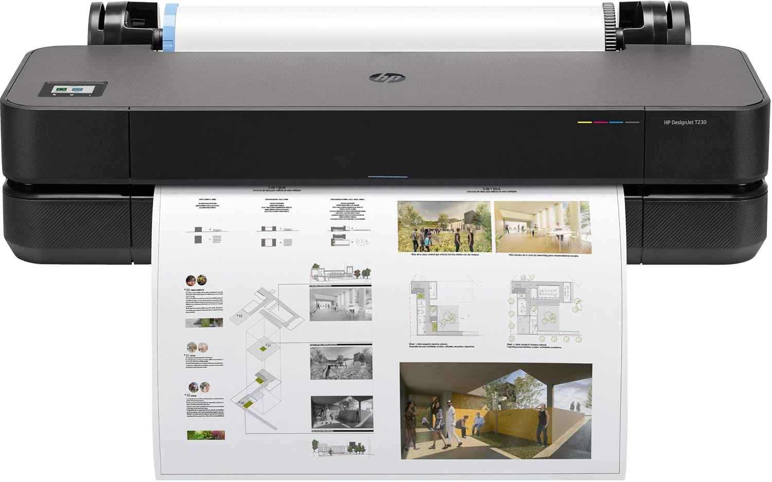 HP DesignJet T230 24 61 cm (5HB07D) Large Format Printer, Plotter, Standard A4-A1, 68 A1/h Prints, Wi-Fi, Ethernet, USB, 2400x1200 dpi, Recycled Metal, 1 Year Warranty, HP Click, Black