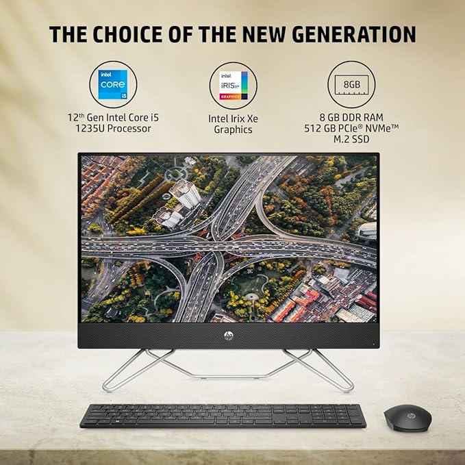 HP All-in-One, 12th Gen Intel Core i5-1235U (8GB RAM,512GB) Anti Glare, 24''(60.5 cm) FHD Windows 11, MSO, Black, 5.37kg, Wireless Keyboard and Mouse Combo, IR Privacy Camera, 24-cb1907in - Zapnet.in