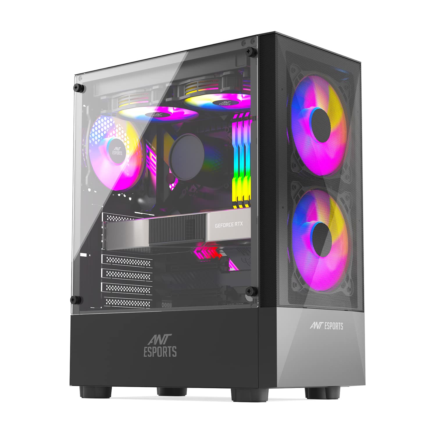 Ant Esports ICE- 270M 6F Mid-Tower Computer Case/Gaming Cabinet with Front Mesh Panel- Black | Support ATX, Micro-ATX, Mini-ITX | Pre-Installed 6 Static RGB Fans