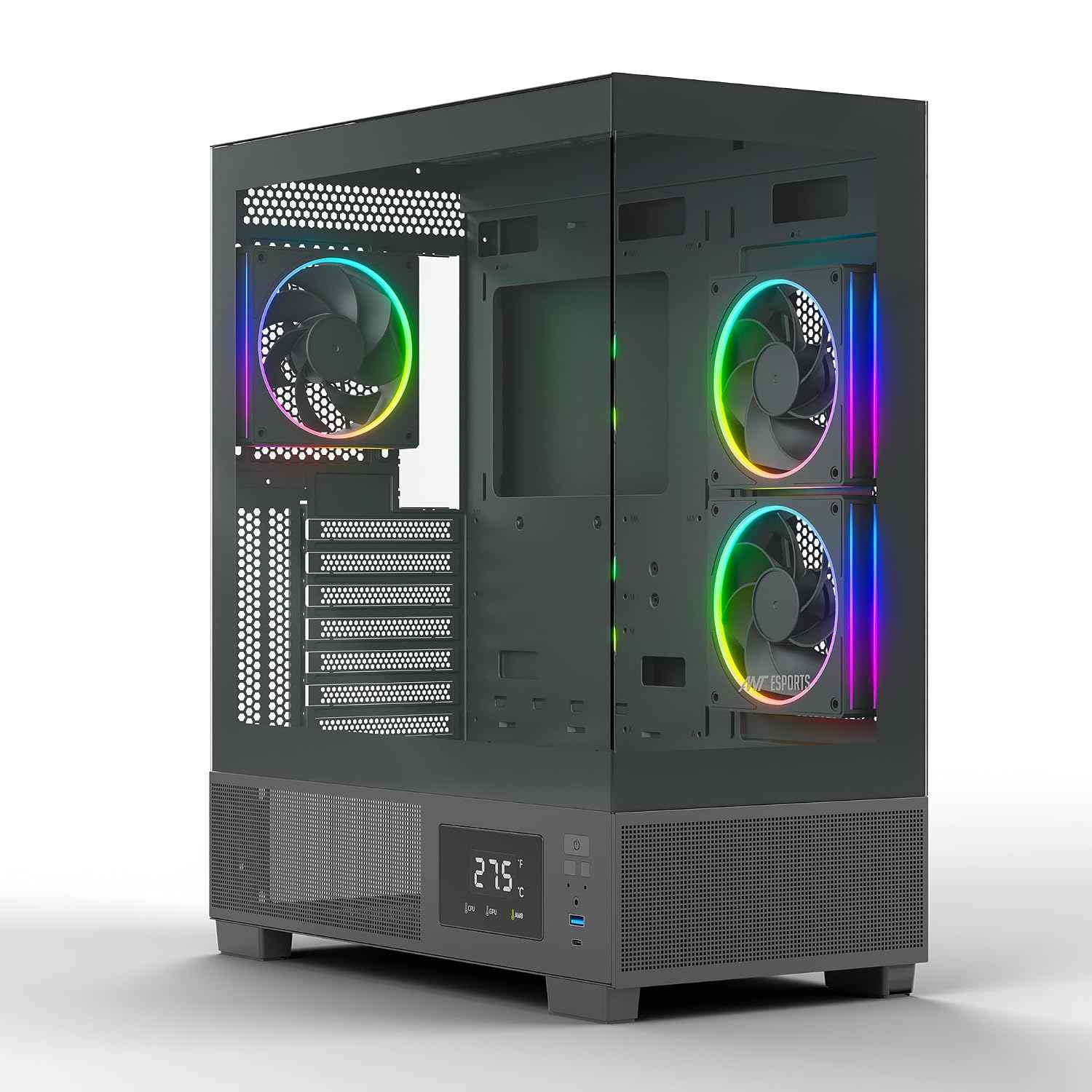 Ant Esports Crystal X3 LCD Mid-Tower ATX Computer Case/Gaming Cabinet - Black | Support ATX, Micro-ATX, Mini-ITX | Pre-Installed 3 ARGB Fans