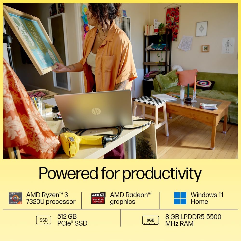 HP 15, AMD Ryzen 3 7320U, 8GB LPDDR5, 512GB SSD, Anti-Glare, Micro-Edge, 15.6-inch (39.6 cm), FHD, AMD Radeon Graphics, 1080p HD Camera, (Win 11, Silver, 1.59 kg), fc0154AU