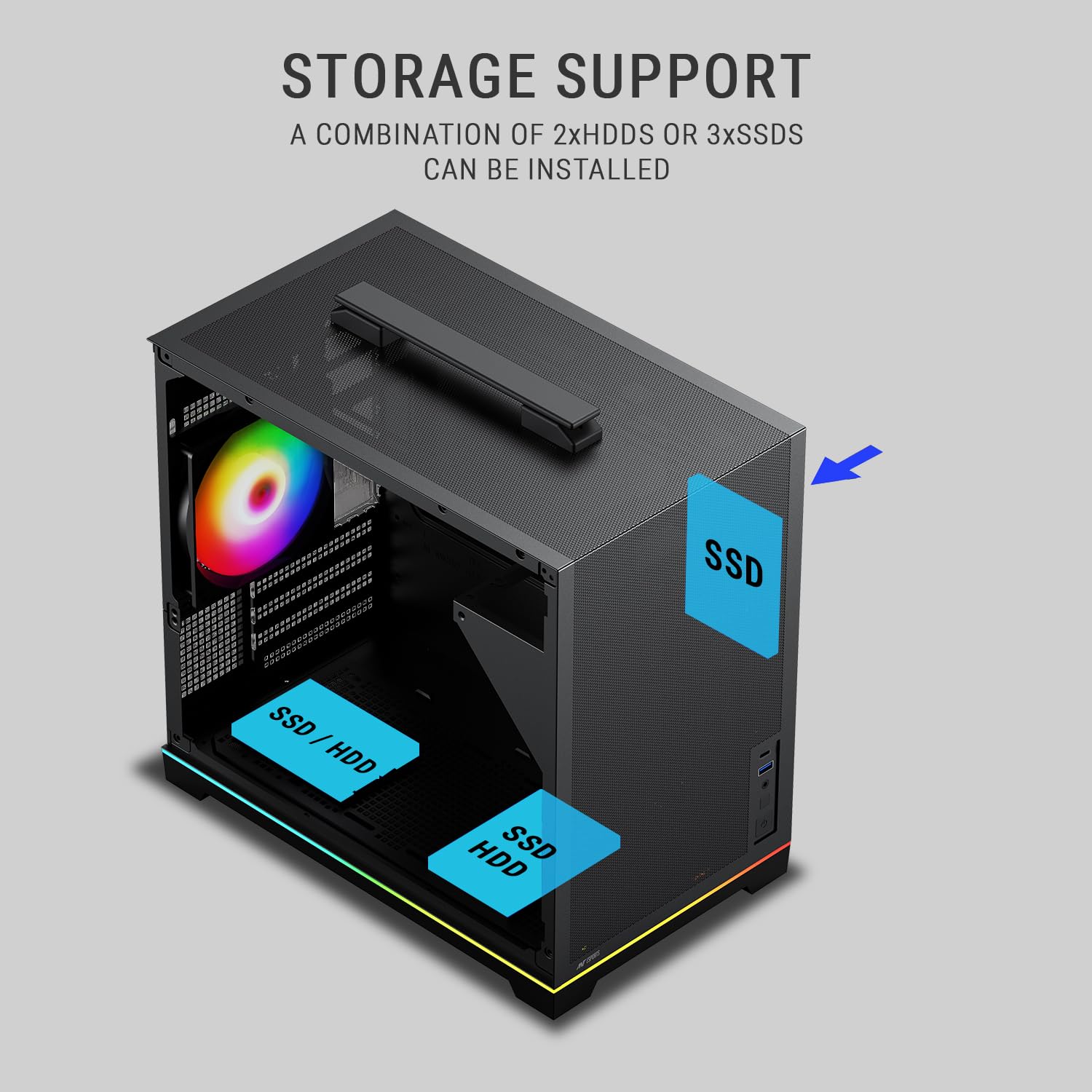 Ant Esports Box C Air V2 Mini-Tower Gaming Cabinet - Black | ARGB Front Strip | Supports Micro-ATX, Mini-ITX Motherboards | Pre-Installed 120mm Rear Fan | High Airflow Mesh Design