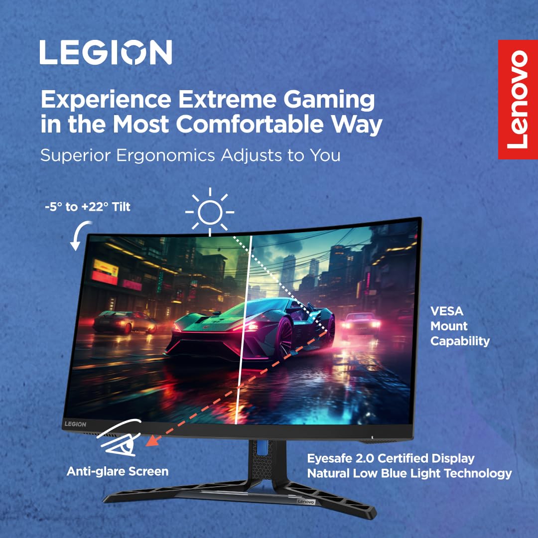 Lenovo Legion R27fc-30, 27 Inch (68.58cm), FHD 1920x1080, 240Hz, Black, 0.5ms, AMD FreeSync, NVIDIA G-Sync, 99% sRGB, Speaker, 2xHDMI, 1xDP, Tilt, Swivel, Pivot, Height Adjust Stand Gaming Monitor
