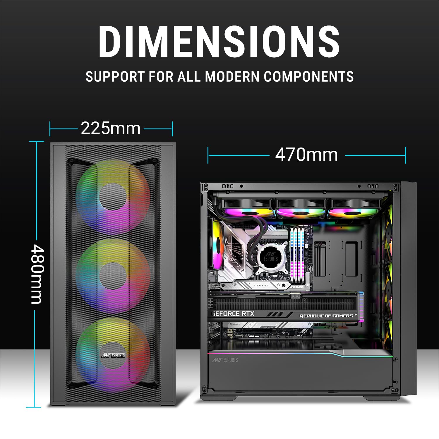 Ant Esports Titan Core 360 Mid-Tower Computer Case/Gaming Cabinet - Black | Support E-ATX, ATX, Micro-ATX, Mini-ITX | Pre-Installed 4 ARGB Fans