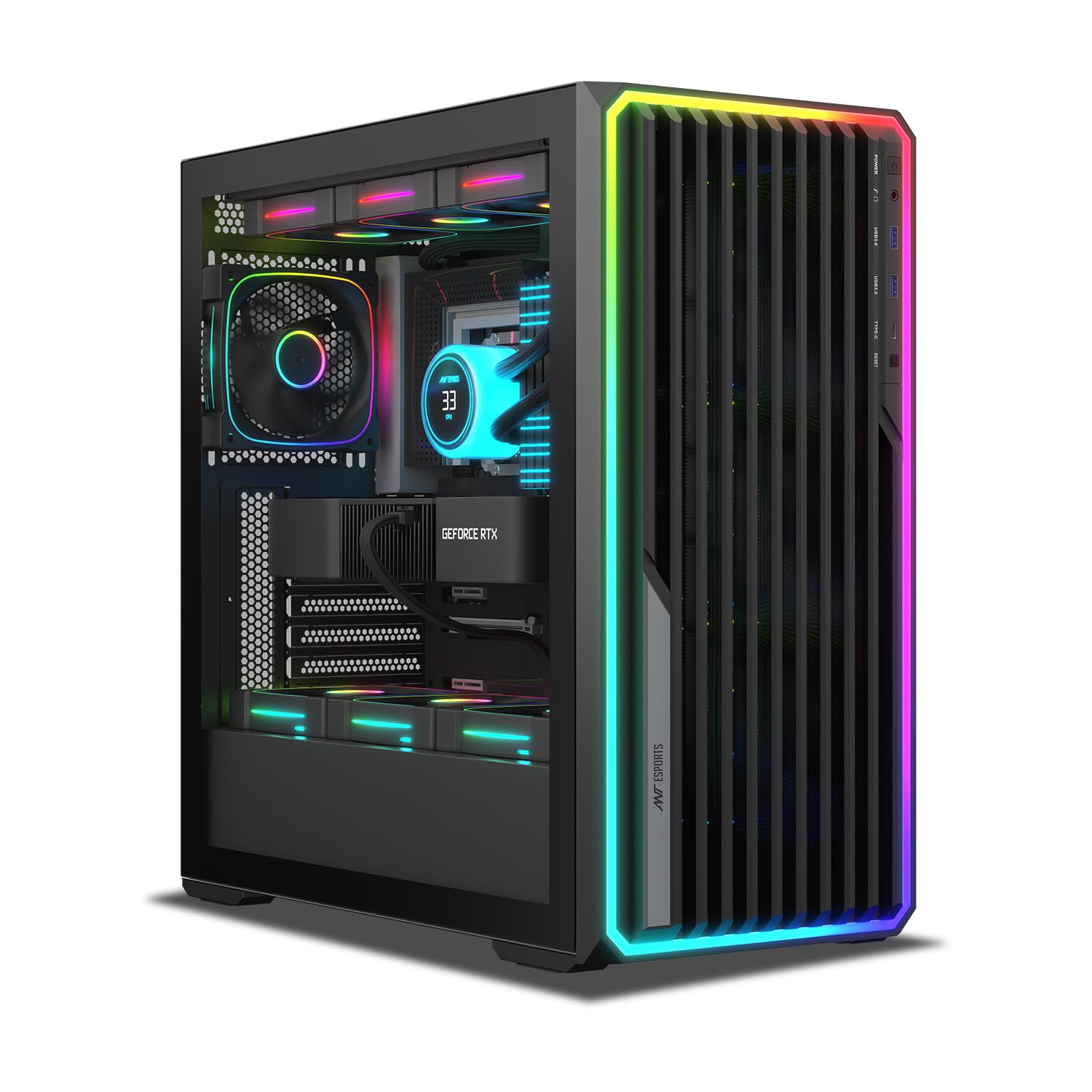 Ant Esports Aqua 360 4F Mid-Tower Computer Case/Gaming Cabinet - Black | Pre-Installed 4 ARGB Fans