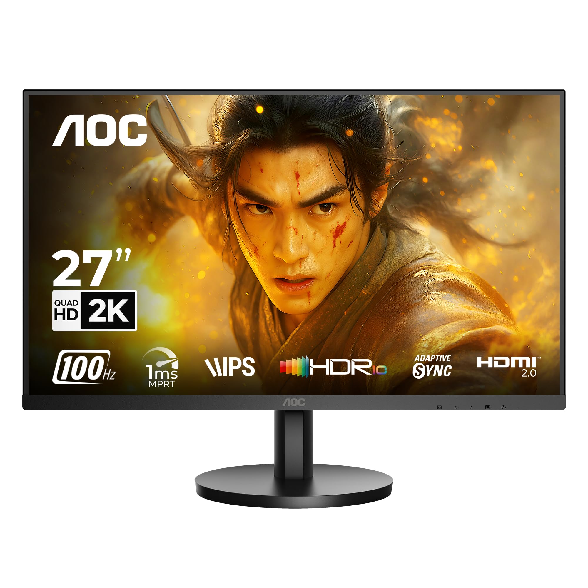 AOC Q27B3M2 Gaming Monitor 27 inch 2560 x 1440 QHD VA, 100Hz Refresh Rate, 4ms Response Time, Adaptive Sync, Low Blue Mode, 99% NTSC, 178° Wide Viewing Angle, 3-Sided Frameless Design, Tilt Stand