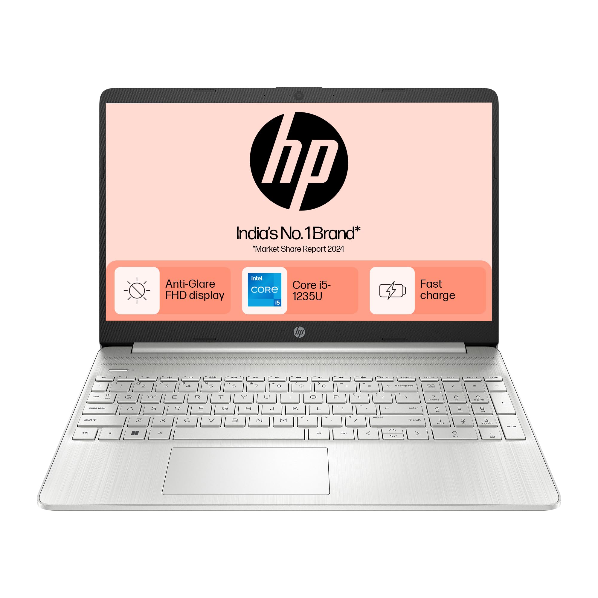 HP 15, 12th Gen Intel Core i5-1235U, 8GB DDR4, 512GB SSD, (Win11, Office21, Silver, 1.59kg) Anti-Glare, Micro-Edge, 15.6-inch(39.6cm) FHD Laptop, Intel UHD Graphics, FHD Camera, Backlit KB, fd0070tu