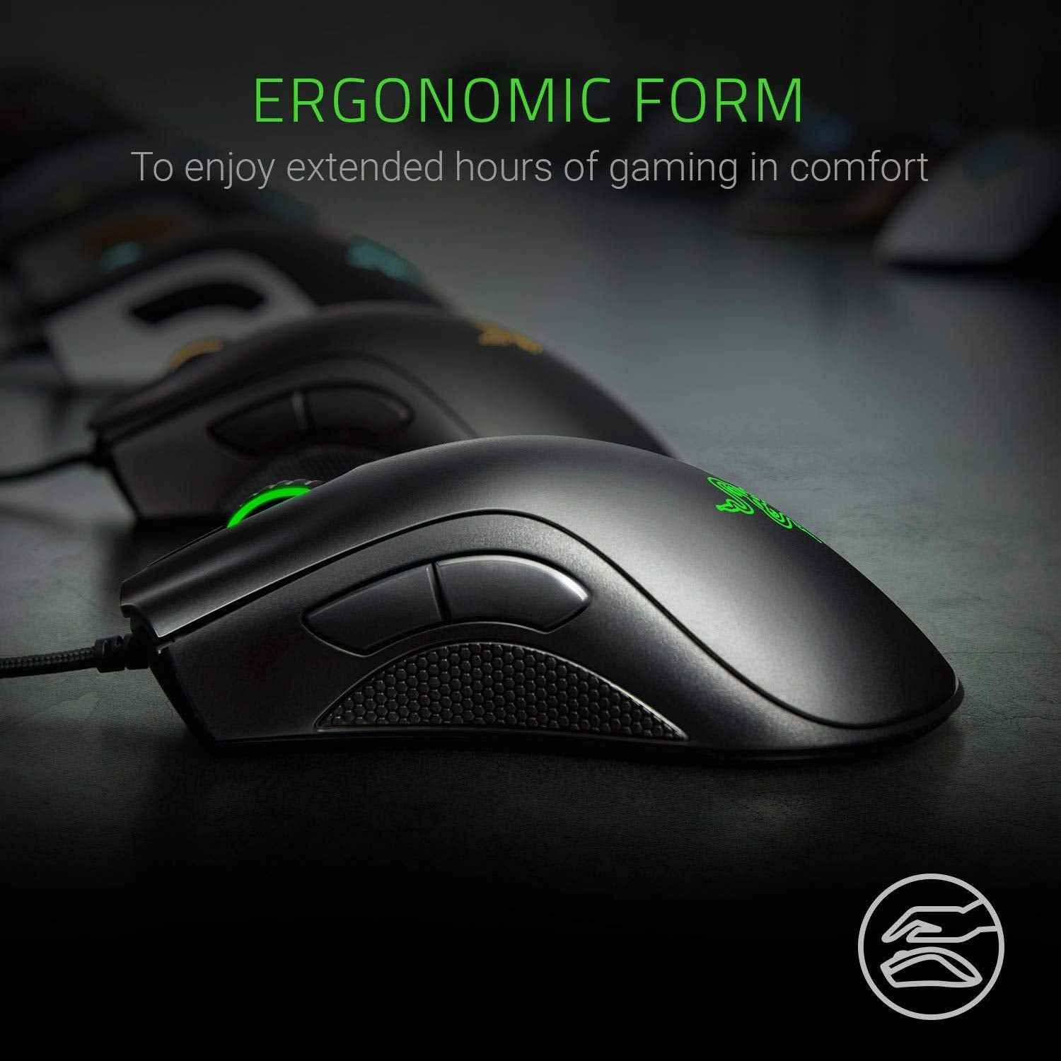 Razer DeathAdder Essential Wired Gaming Mouse I Single-Color Green Lighting I 6400DPI Optical Sensor- Black - RZ01-03850100-R3M1
