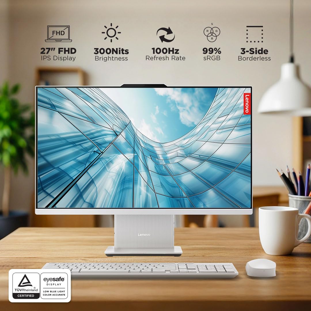 Lenovo IdeaCentre AIO Intel Core i7 13620H 27" QHD IPS 3-Side Edgeless All-in-One Desktop (32GB/1TB SSD/Win11/Office 21/5.0MP+IR Camera/3Wx2 Harman Speakers/Wireless EOS Keyboard & Mouse), F0HM0067IN