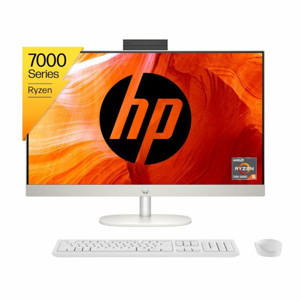 HP All-in-One PC Ryzen 5 7520U 27-inch(68.6cm) FHD IPS Display, 16GB LPDDR5, 1TB SSD, AMD Radeon Graphics, Wireless Keyboard and mouse combo, FHD Camera, (Win 11, MSO, Shell White, 6.72Kg) 27-cr0445in - Zapnet.in